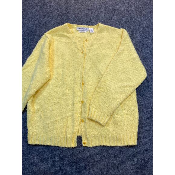 Appleseeds Sweaters - Vintage Appleseeds Womens XL Hand Loomed Yellow Acrylic Granny Cardigan Sweater